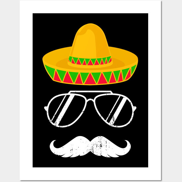 Funny mexican sombrero mustache face for Cinco de Mayo Wall Art by Designzz